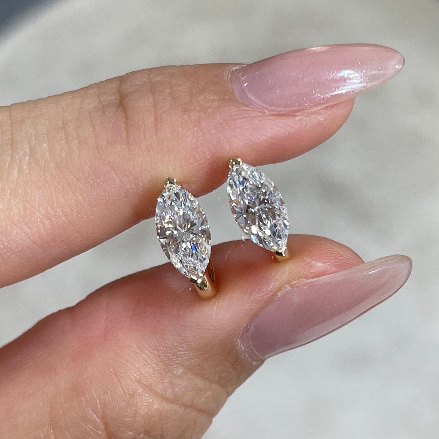 Lab diamond marquise shape 1.4ct 9mm hoop earrings - pair