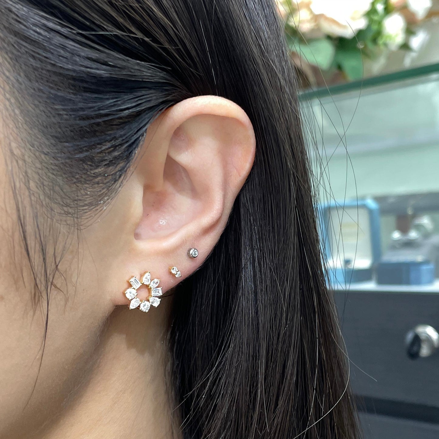 Lab diamond mix shape 1.2ct circle earrings-pair