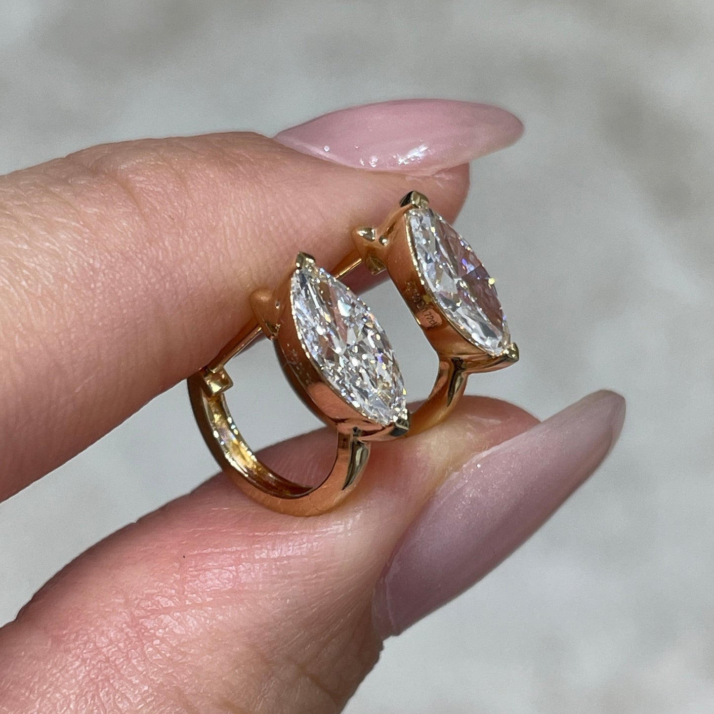 Lab diamond marquise shape 1.4ct 9mm hoop earrings - pair