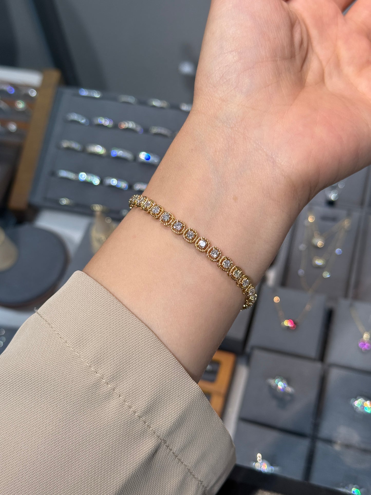 Lab diamond round 3ct cushion shape milgrain bezel tennis bracelet