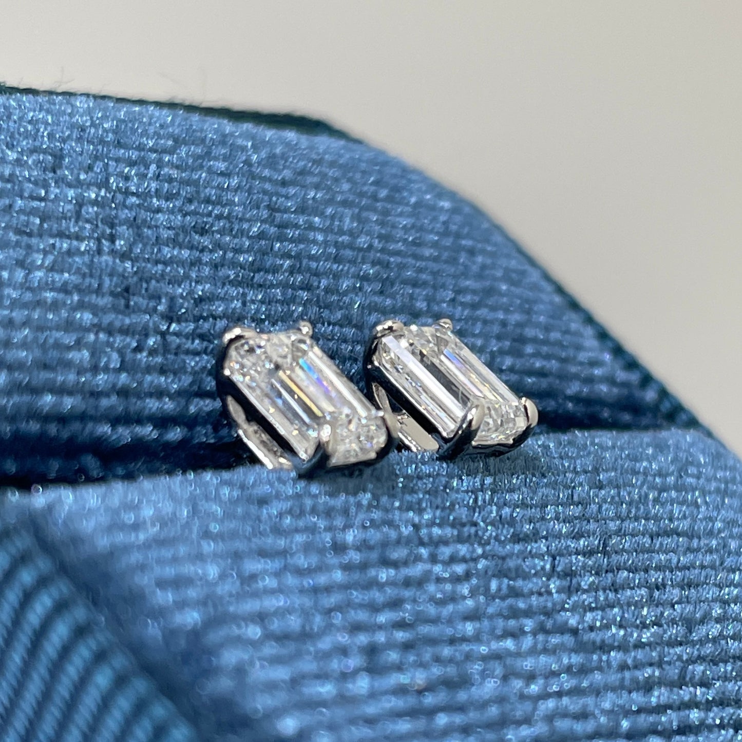 Lab diamond emerald cut 1.4ct four-prong stud earrings-pair