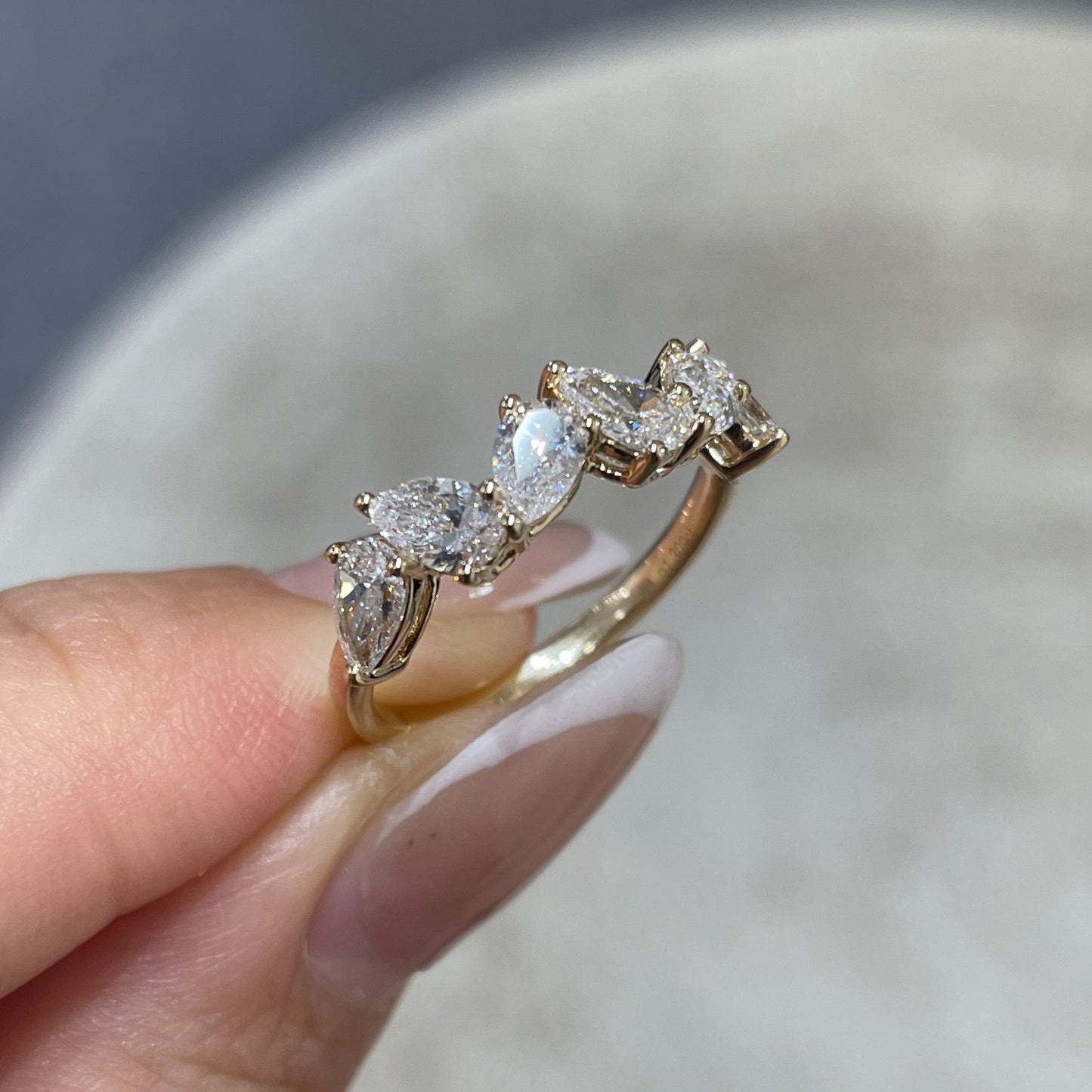 Lab diamond pear 1.2ct irregular half eternity ring