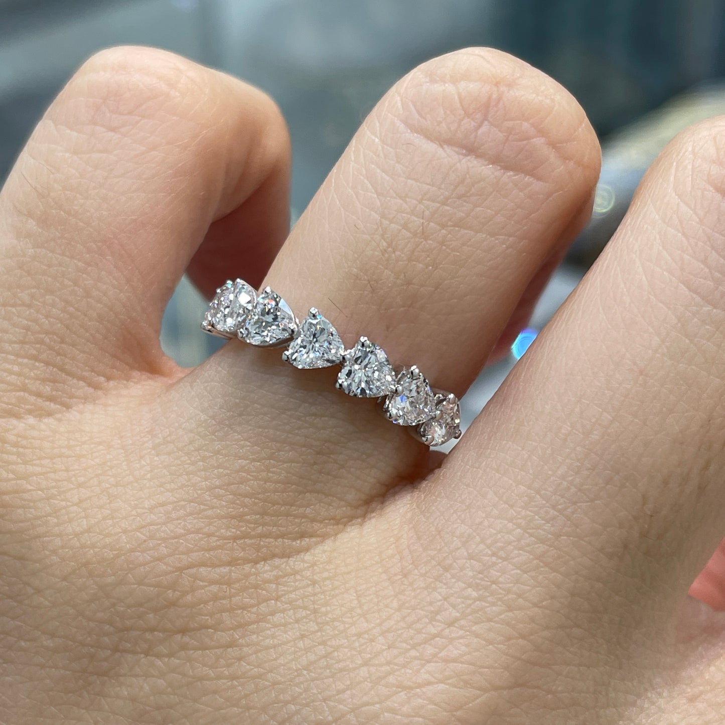 Lab diamond heart shape 1.4ct half eternity ring