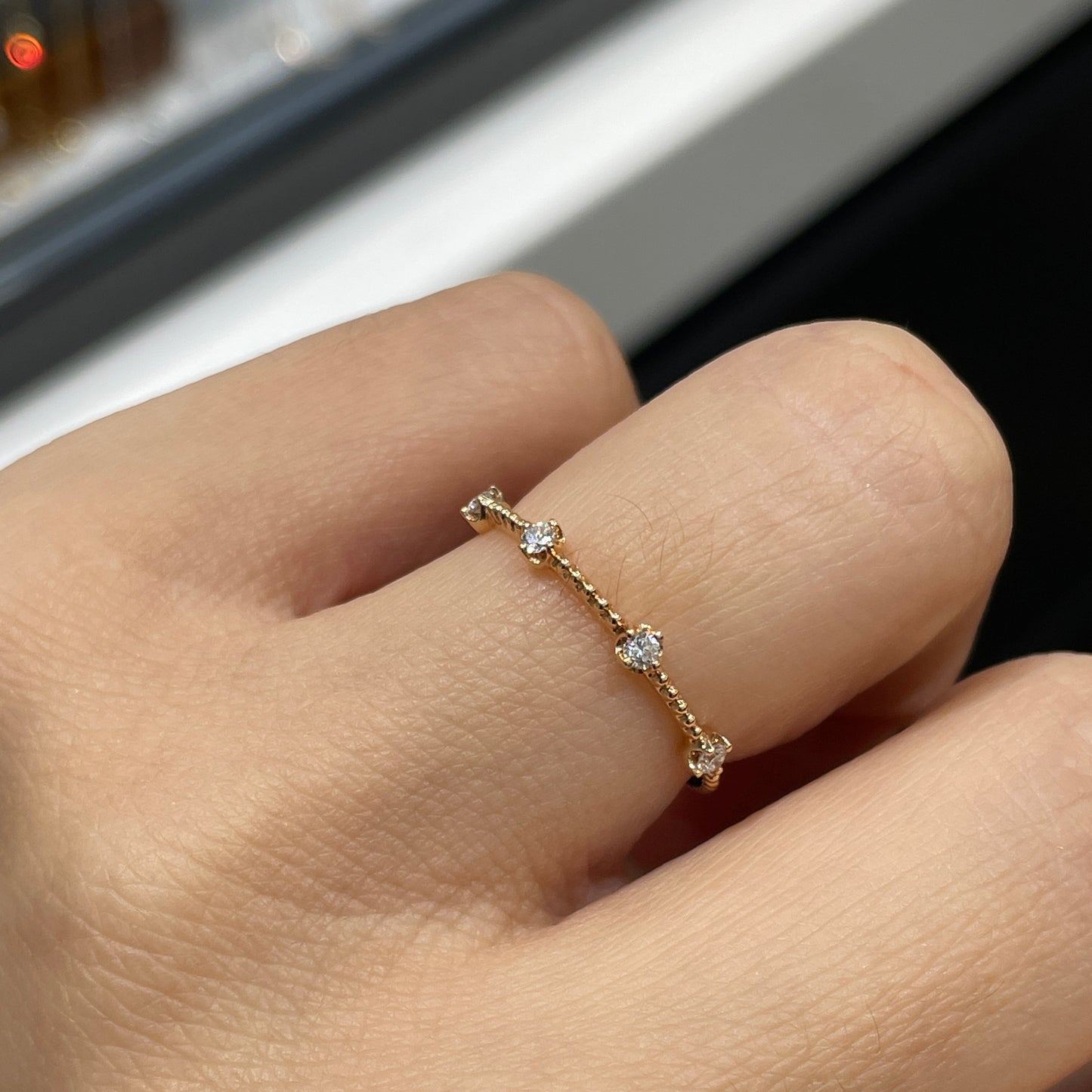 Lab diamond four-diamond Bead ring
