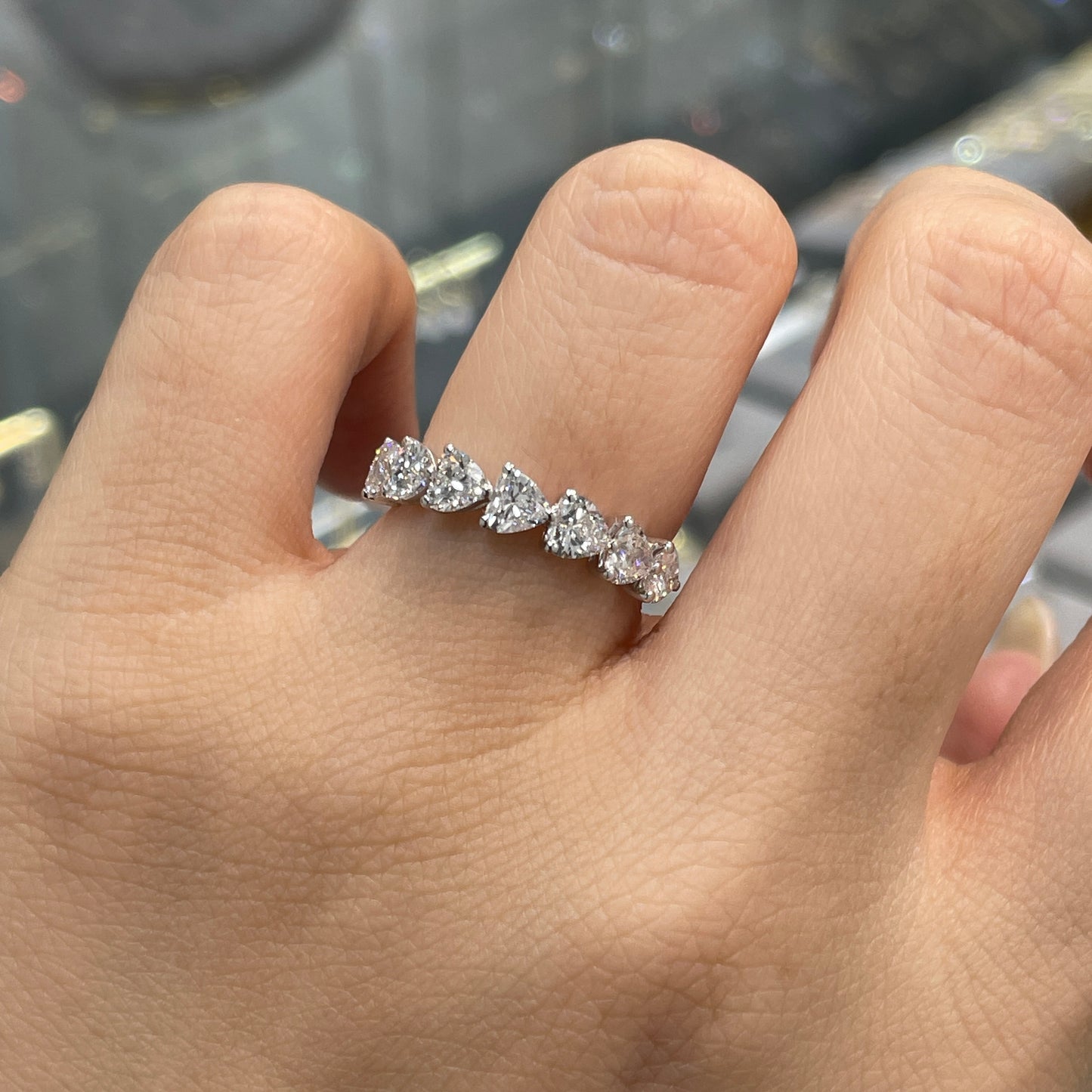 Lab diamond heart shape 1.4ct half eternity ring