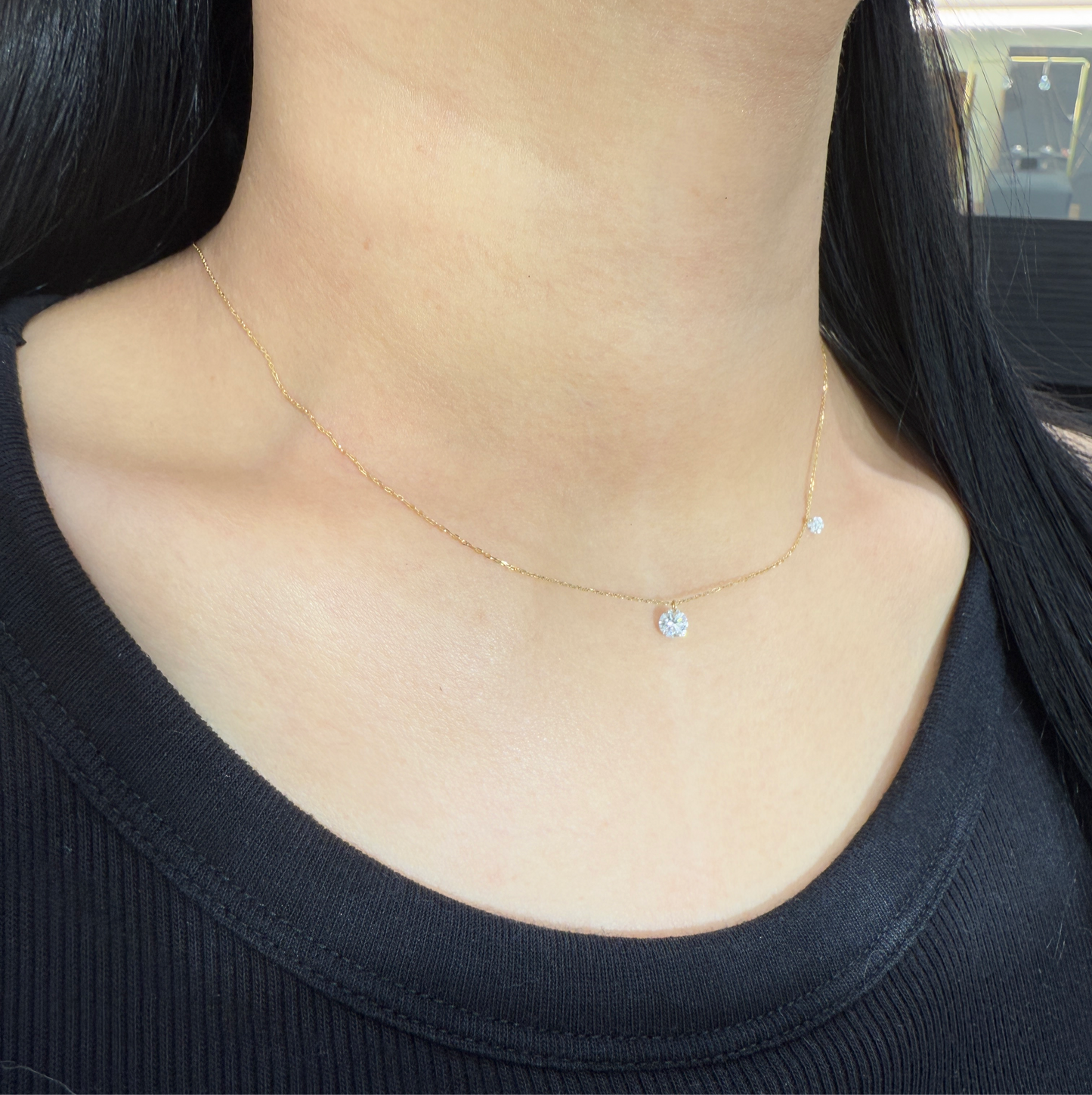 Lab diamond round 0.4ct double floating necklace