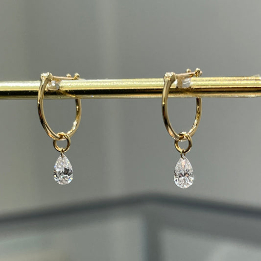 Lab diamond pear 0.4ct floating hoop earrings-pair