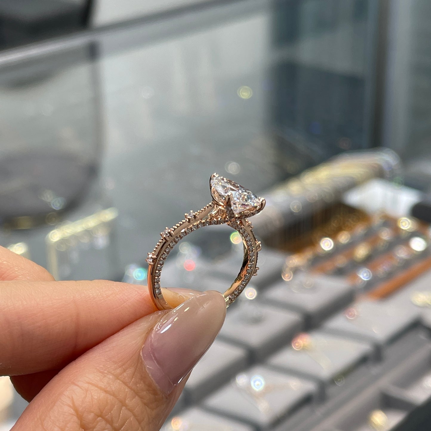 IGI Lab diamond Pear 2ct milgrain under paved ring