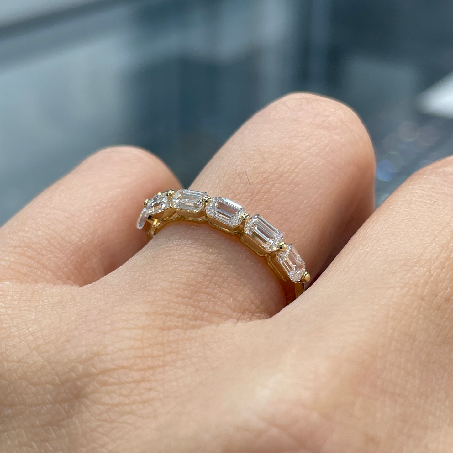 Lab diamond emerald cut 1.2ct horizontal half eternity ring
