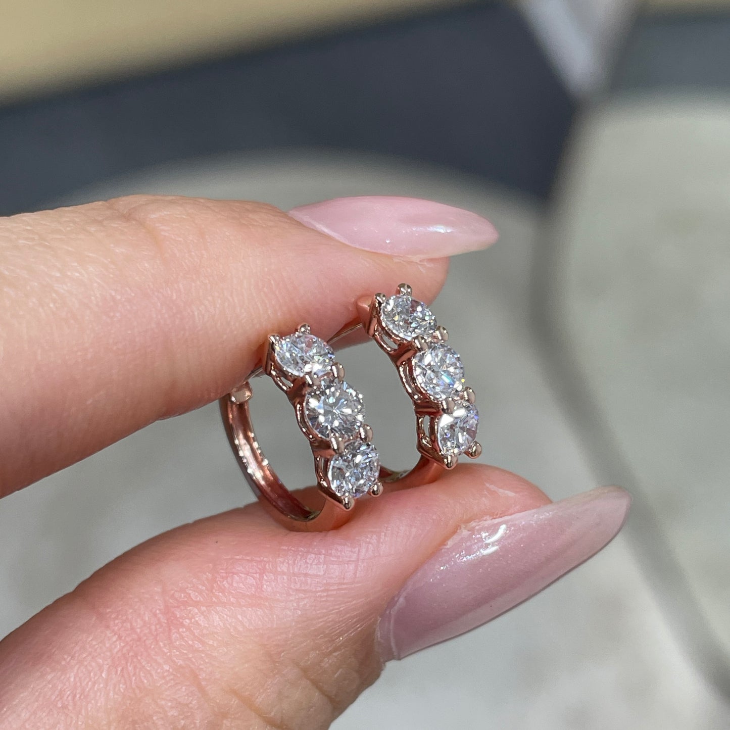 9k Lab Diamond round trio 1ct 10mm hoop earrings-pair