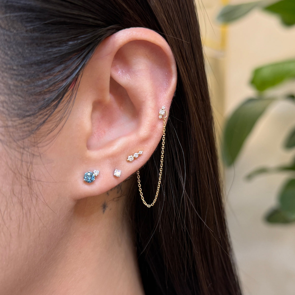 Lab blue diamond round 0.42ct toi et moi stud earrings - pair