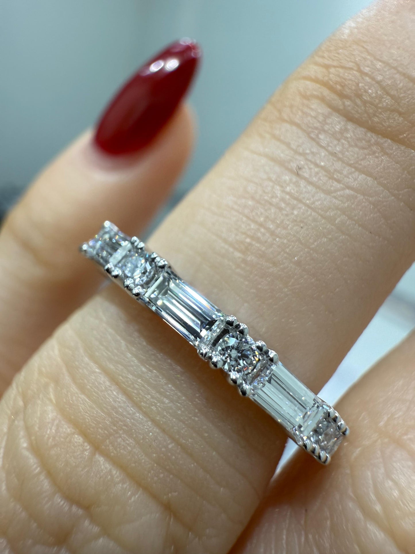 Lab Diamond baguette round mix half eternity ring