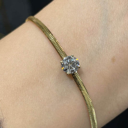 Lab Diamond round 1ct with wide snake chain bracelets