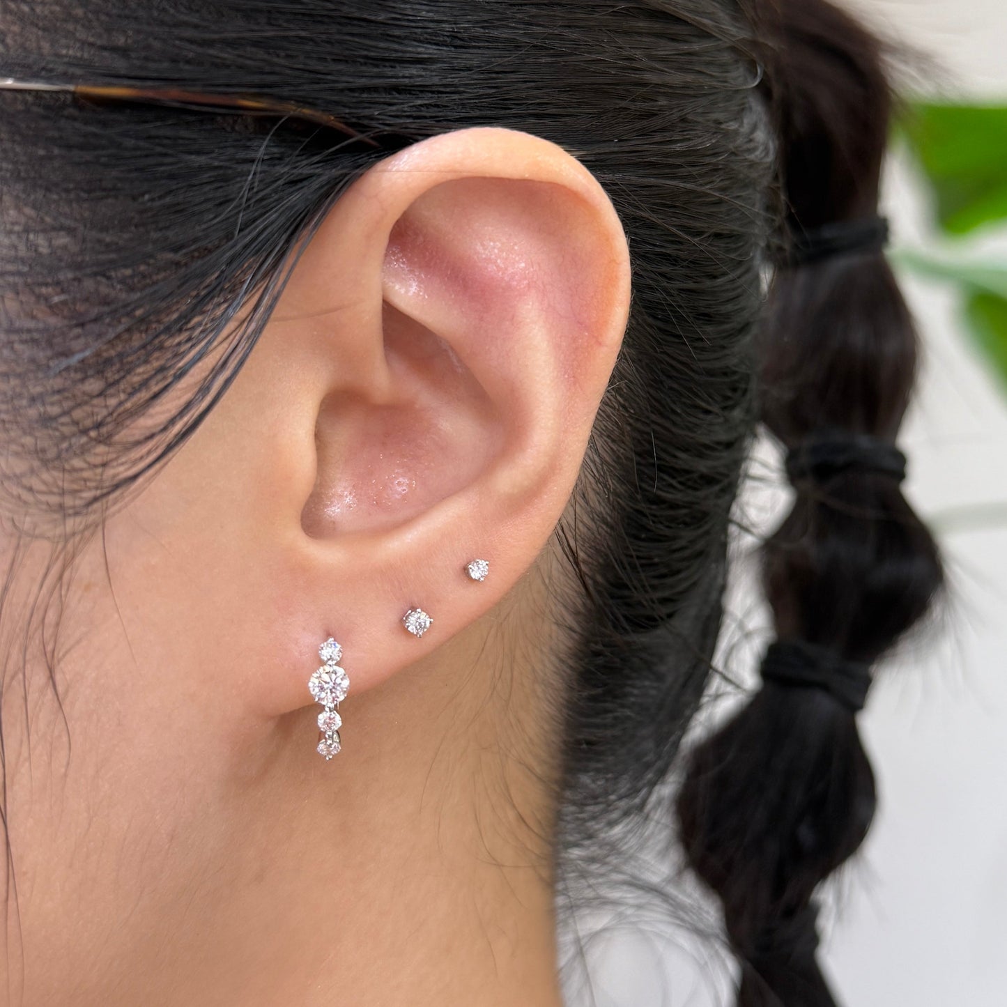 9k Lab diamond round 0.75ct big and small single-prong 10mm hoop earrings - pair