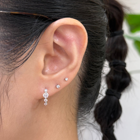 9k Lab diamond round 0.75ct big and small single-prong 10mm hoop earrings - pair