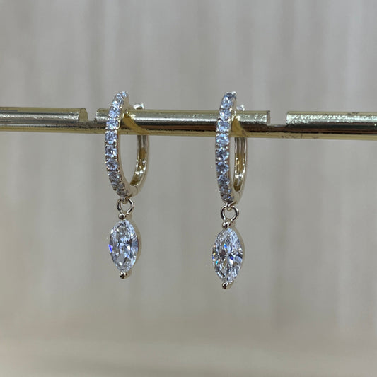 9k Lab diamond Marquise shape 0.85ct 10mm huggie  hoop earrings-pair