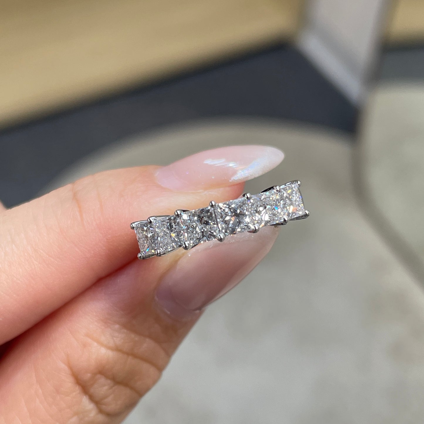 Lab diamond Princess cut 1.8ct half eternity ring￼