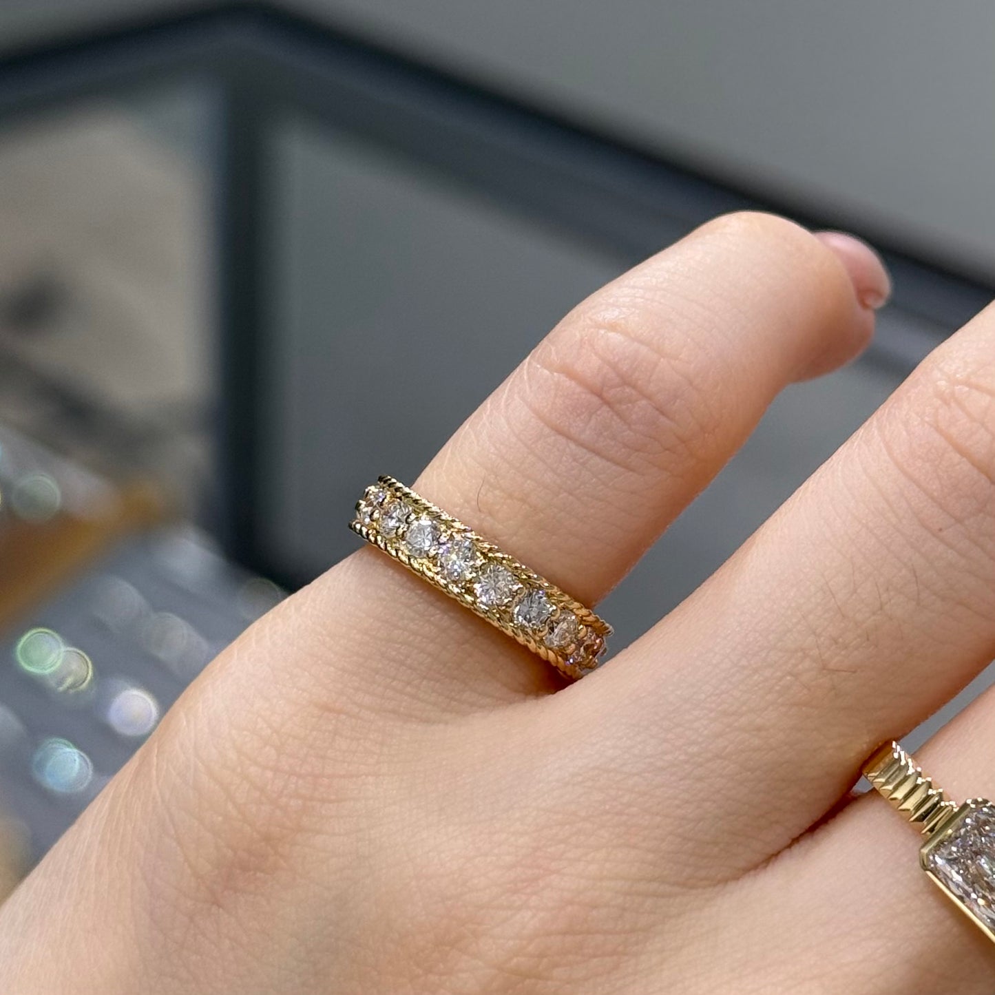 Lab diamond round 1.3ct twisted rope full eternity pinky ring