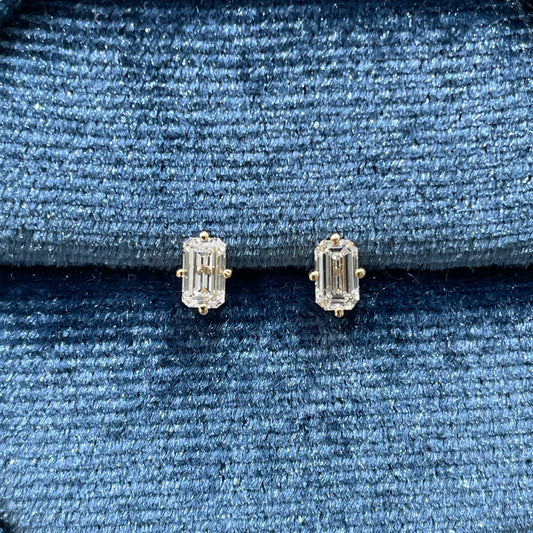 Lab Diamond emerald cut 0.4ct four-prong compass stud earrings-pair