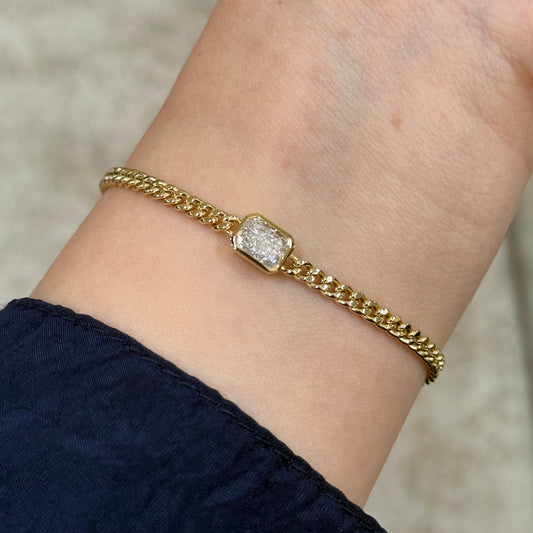Lab diamond Radiant cut 1ct bezel 3.1mm Cuban bracelet