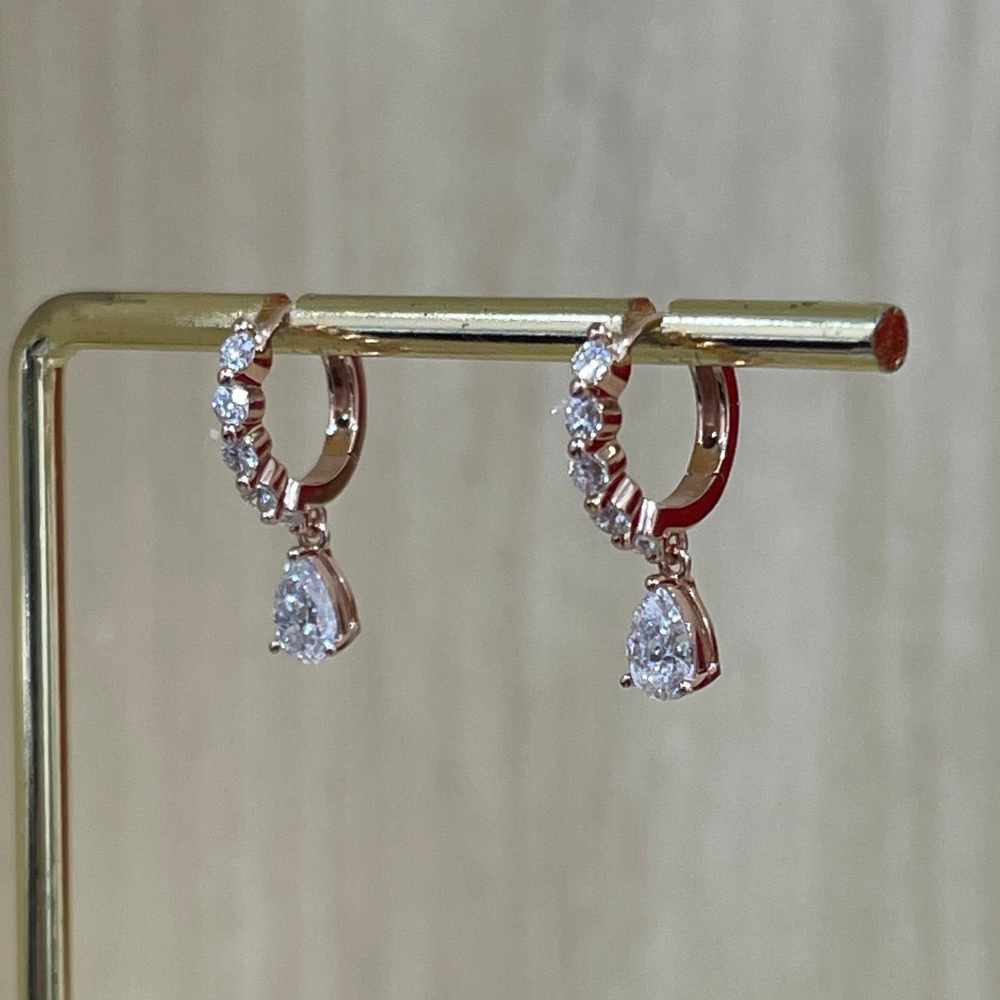 Lab diamond pear and round 0.75ct single-prong 8mm hoop earrings- pair