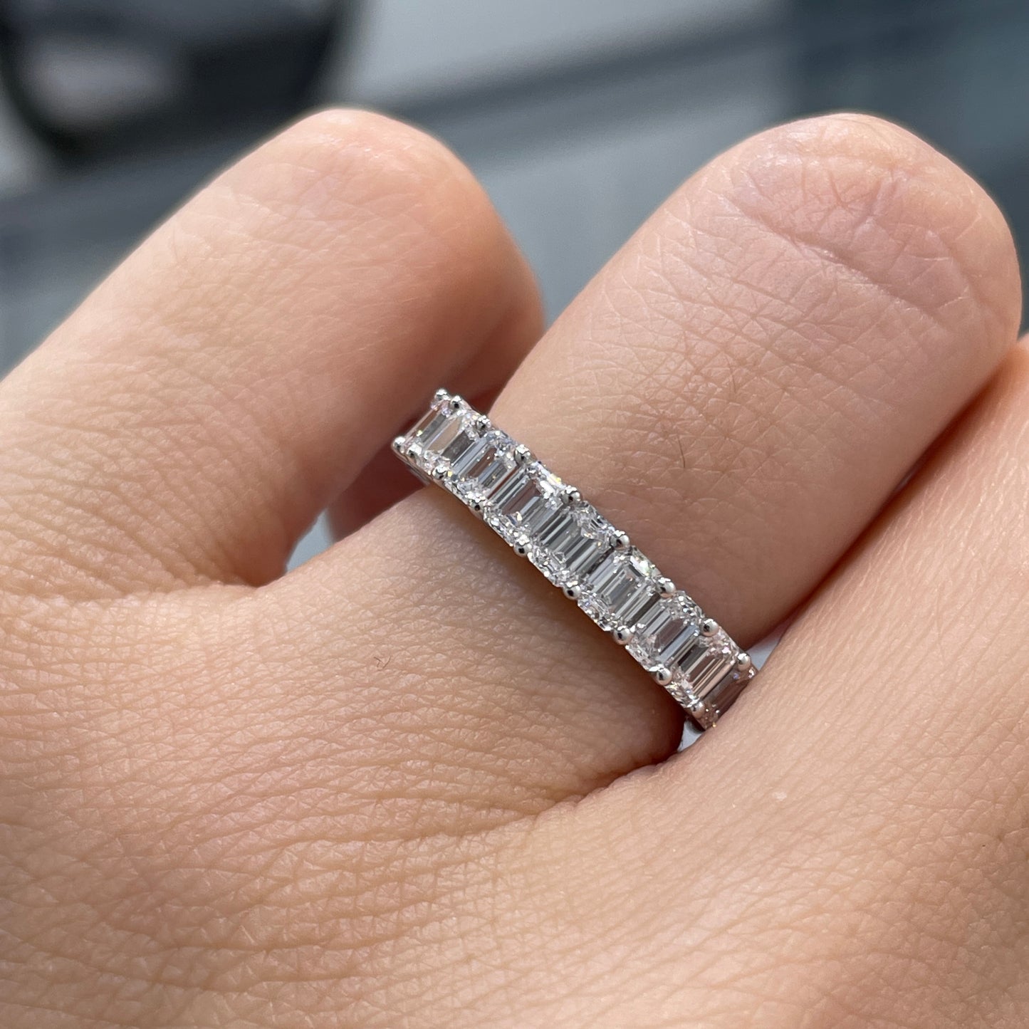 Lab diamond oval & emerald cut half half 3ct full eternity ring