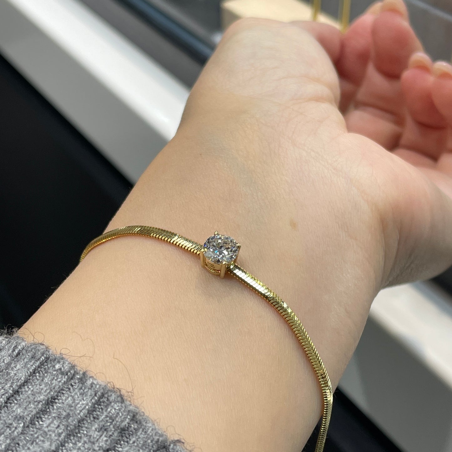 Lab Diamond round 1ct with wide snake chain bracelets