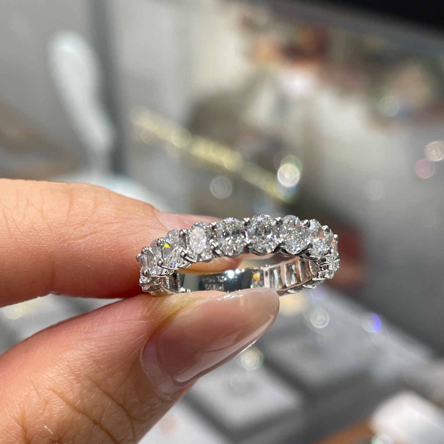 Lab diamond oval & radiant cut half half 3ct full eternity ring