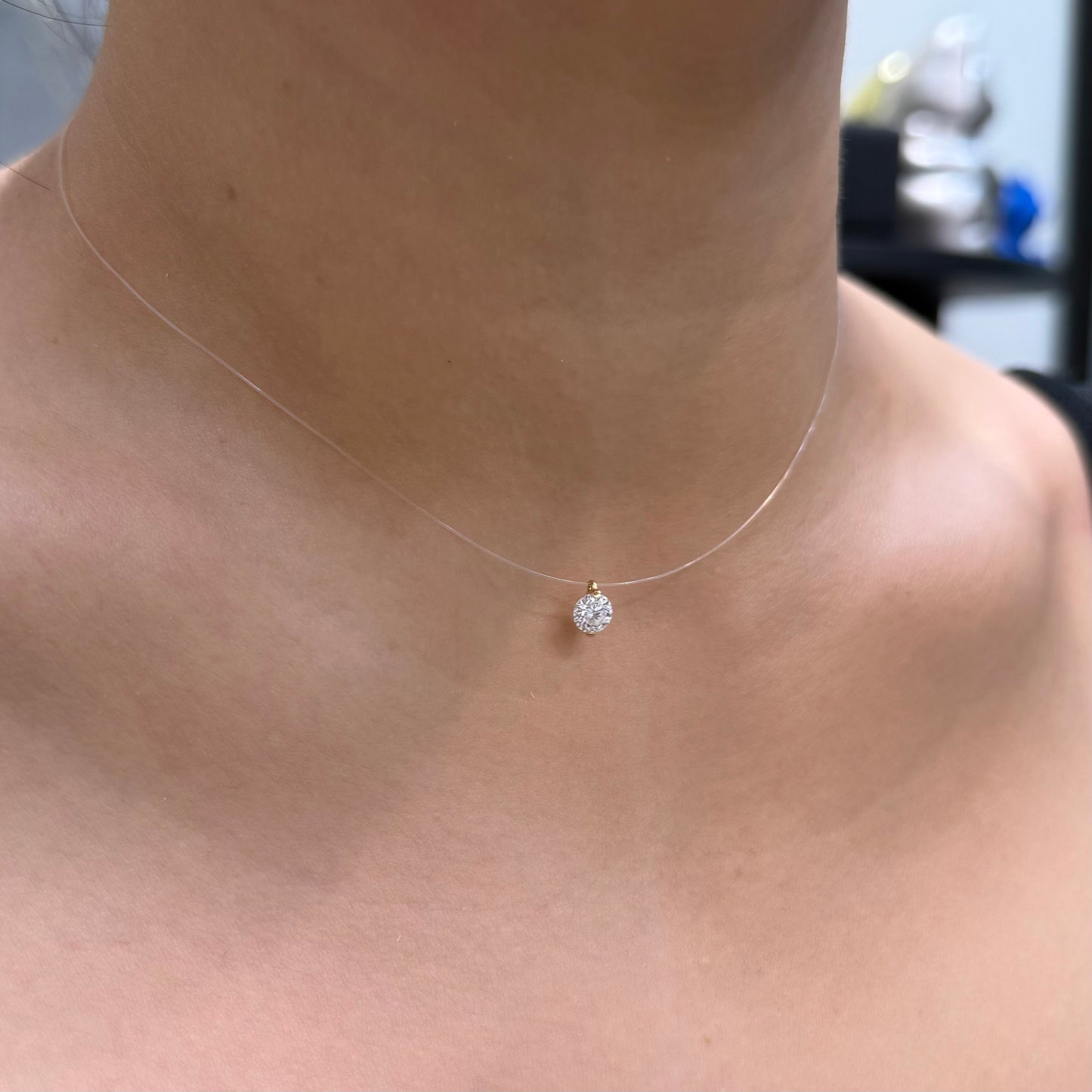 Lab diamond round 0.55ct invisible fish thread necklace