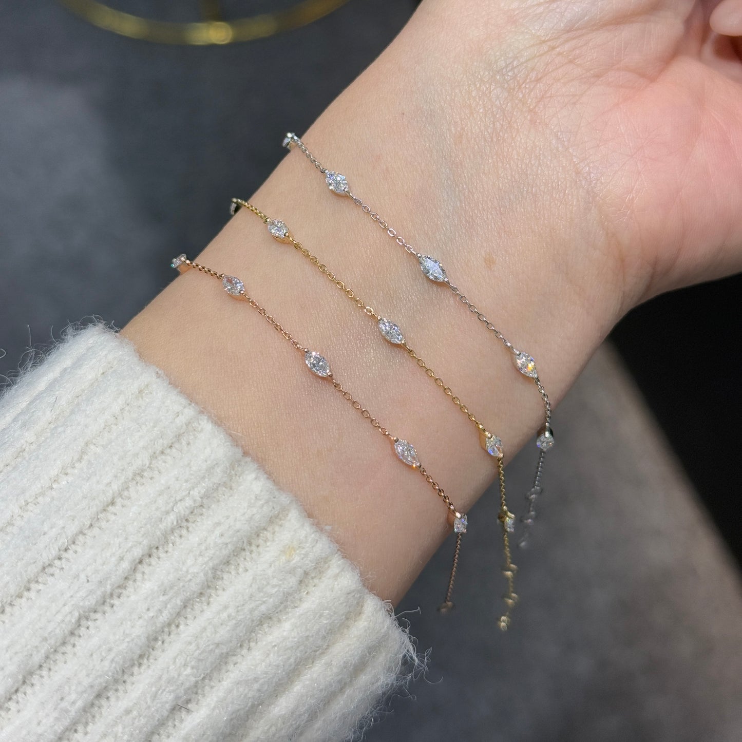 Lab diamond marquise shape 0.5ct five stone bracelet