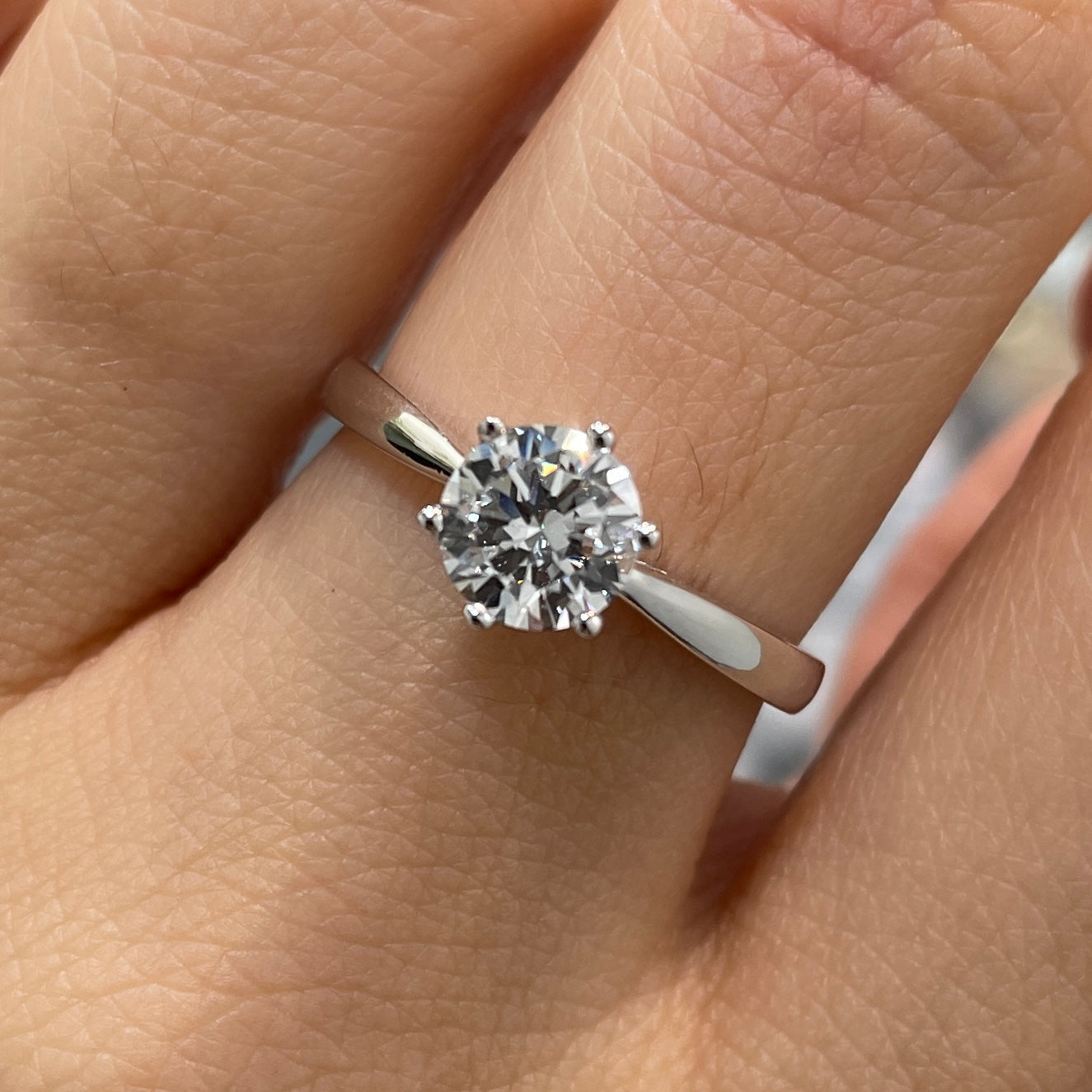 Lab diamond round 1ct six prong solitaire ring