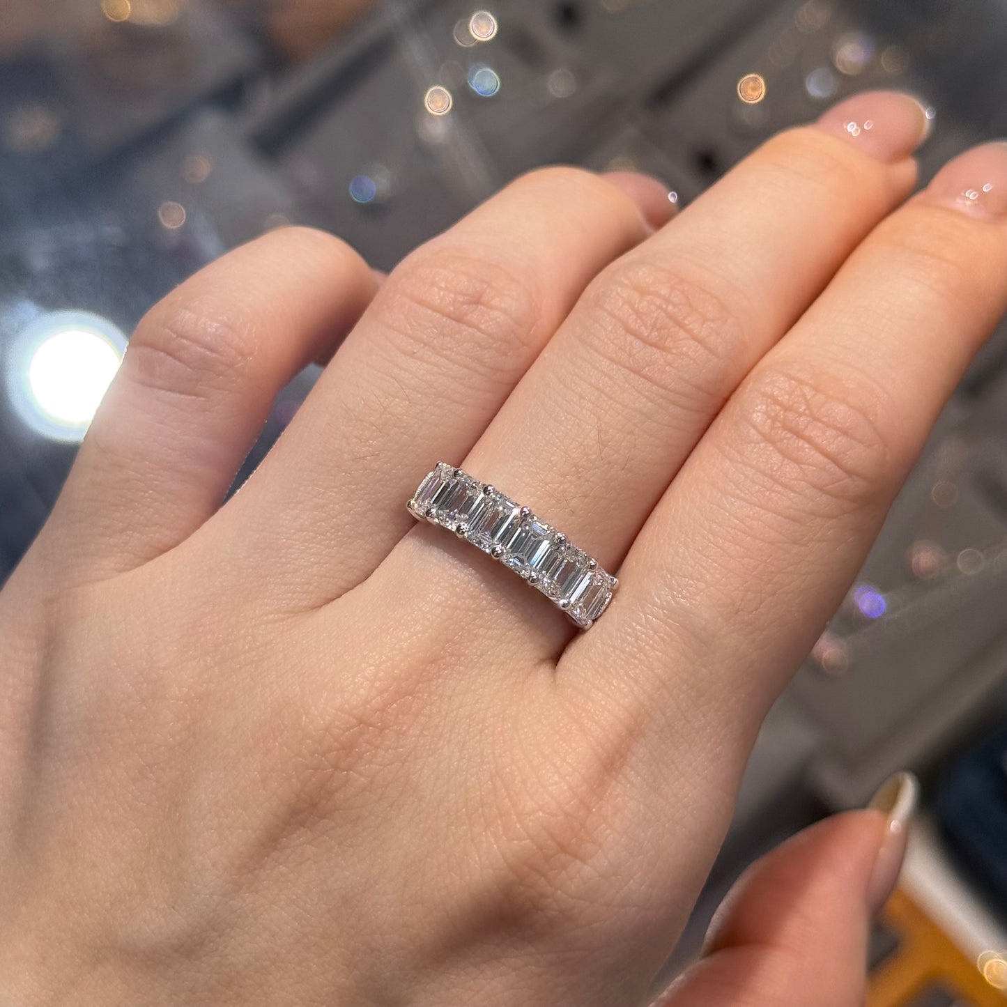 Lab Diamond emerald cut 2.4ct half eternity ring