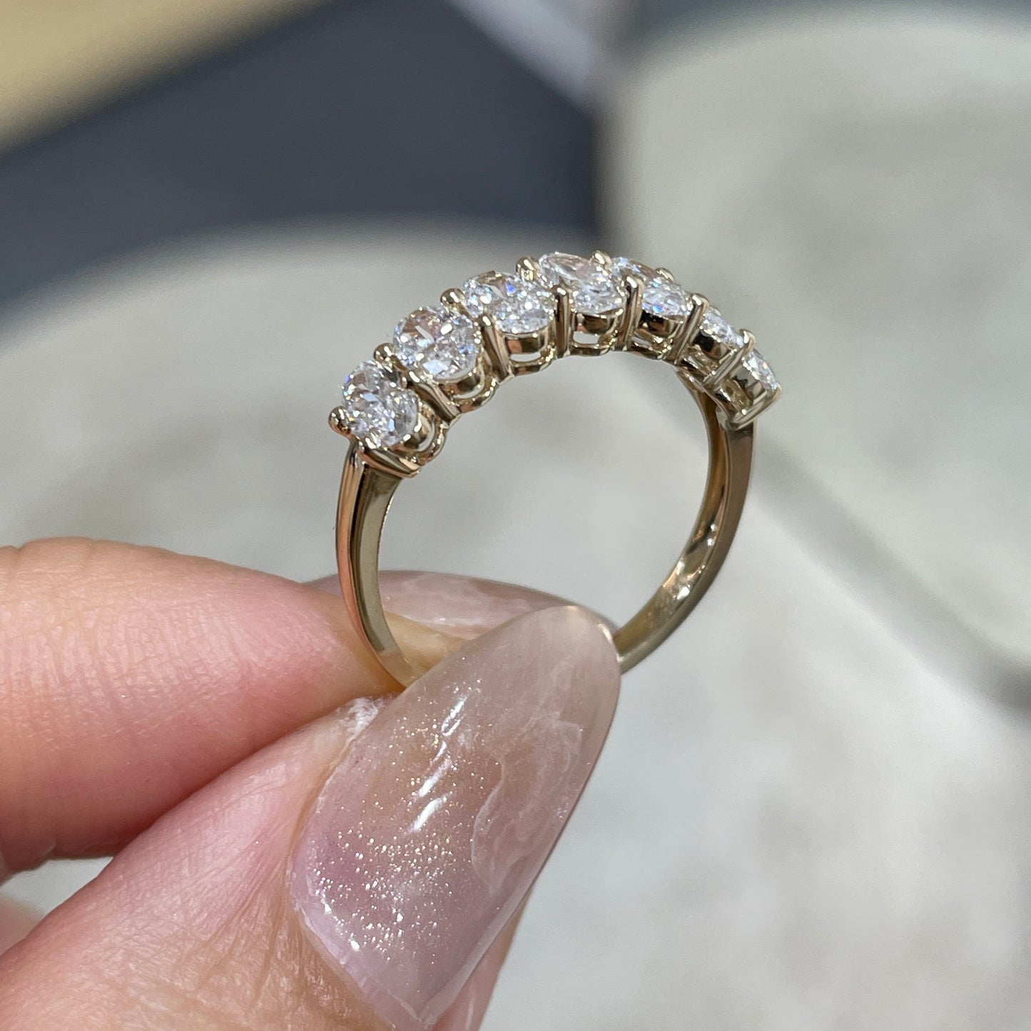 14K Lab diamond oval shape 1.3ct half eternity ring