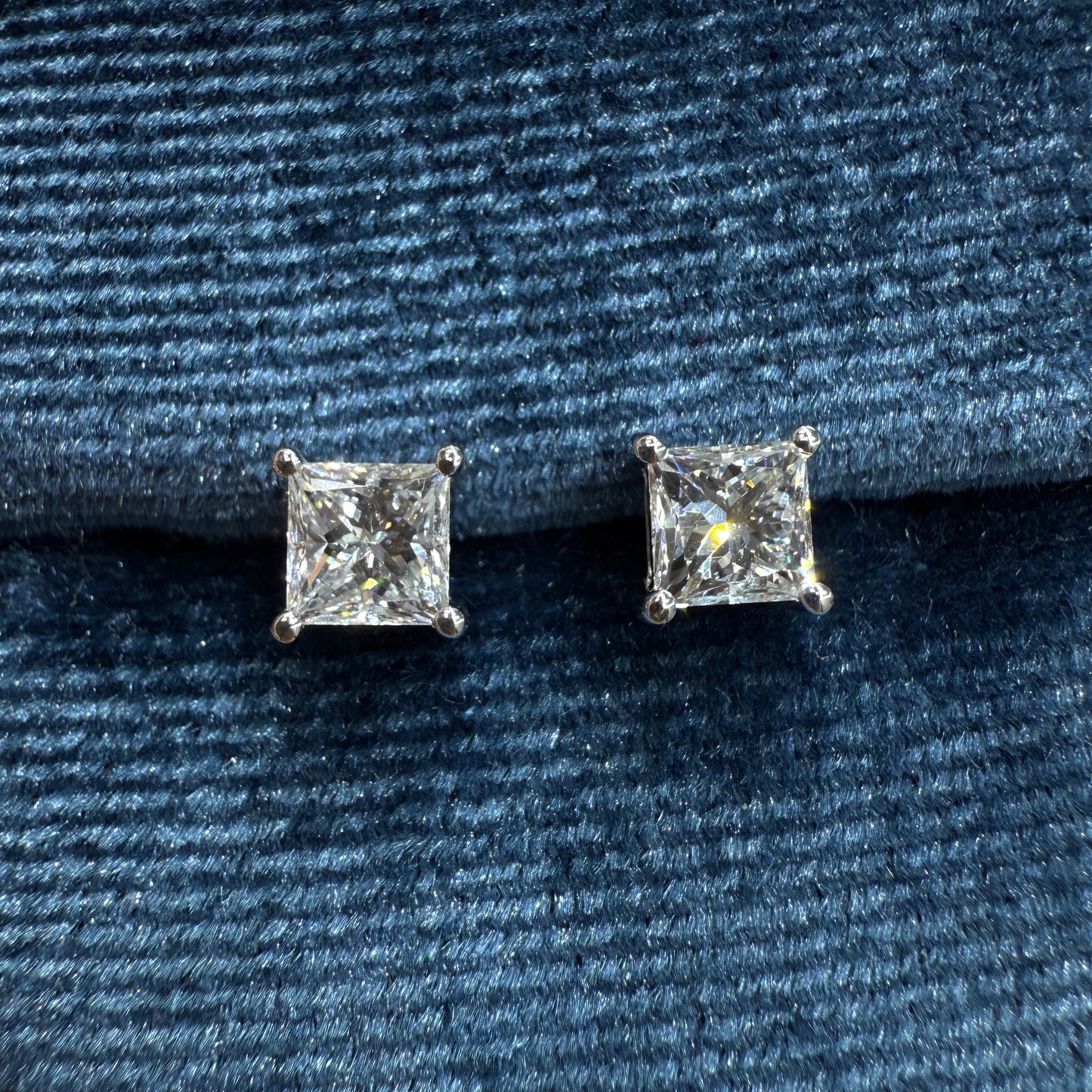 Lab diamond Princess 1ct four-prong stud earrings-pair
