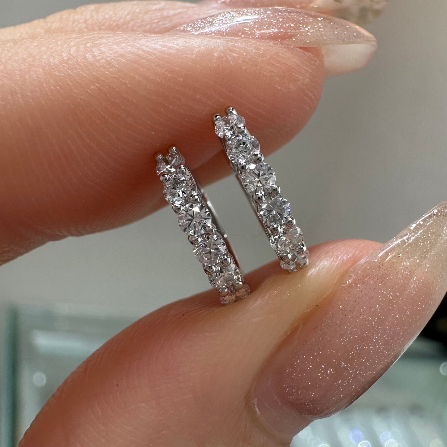 Lab diamond round 0.3ct 8mm hoop earrings-pair