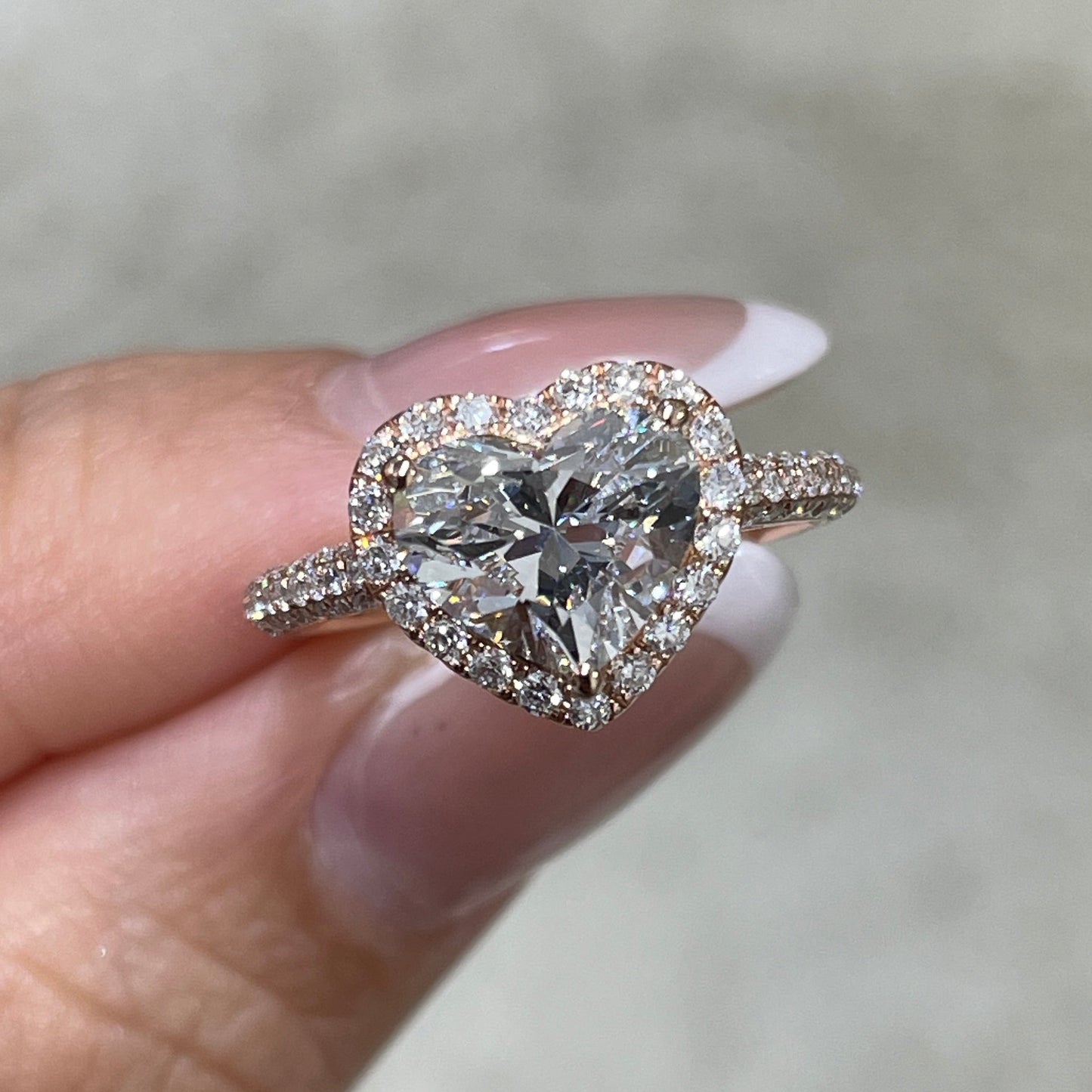 IGI lab diamond heart shape 1.8ct halo three-row pave ring