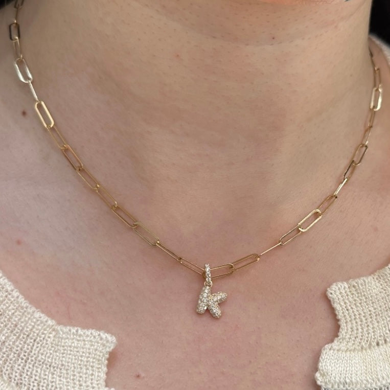 Lab diamond  baby bubble initial open clip pendant