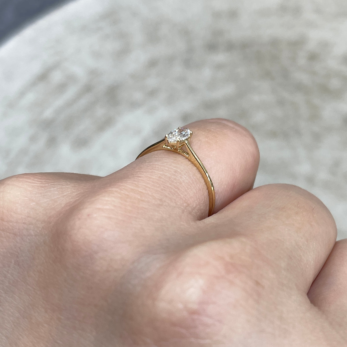 Lab diamond marquise shape 0.3ct four-prong solitaire ring