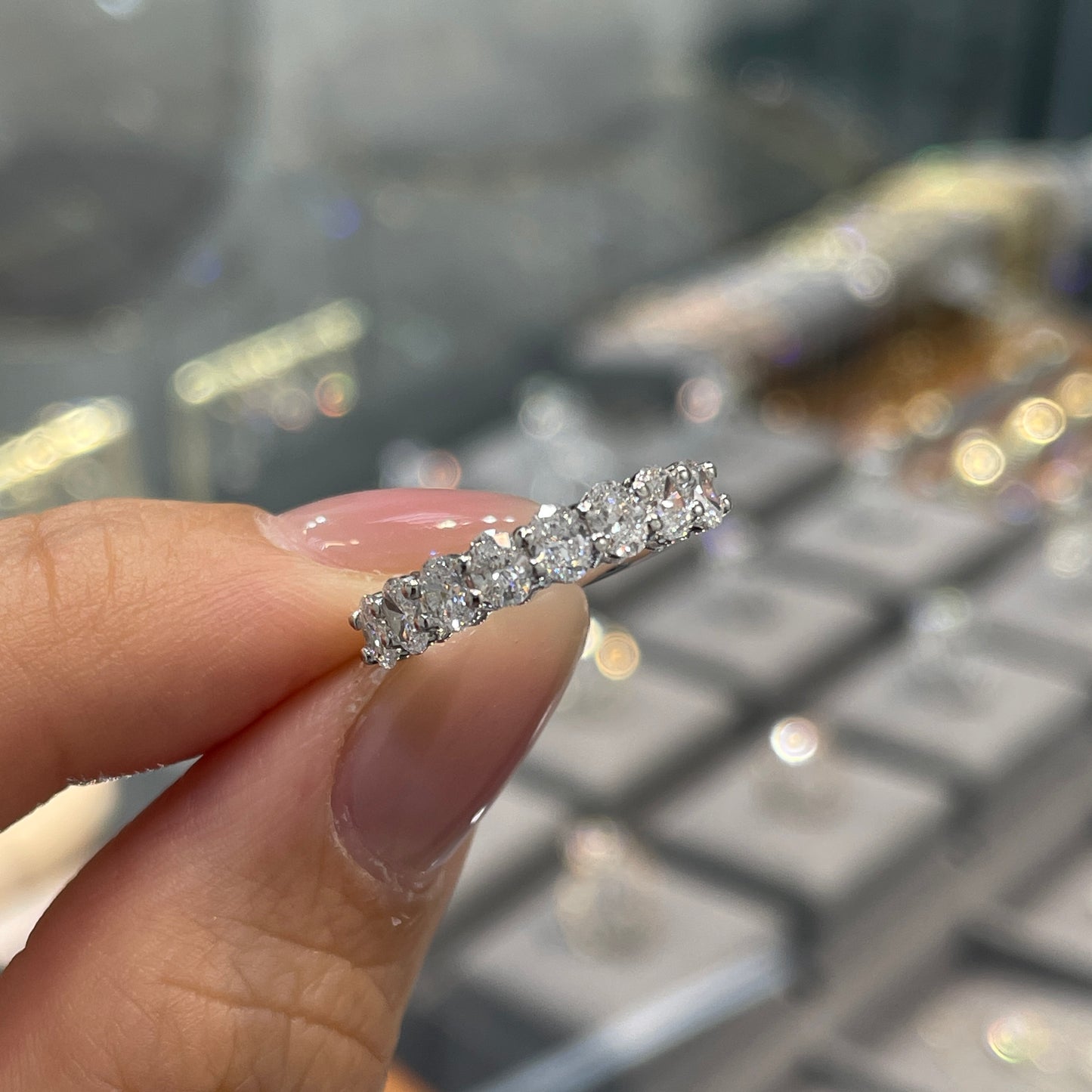 Lab diamond oval 0.8ct half eternity pinky ring