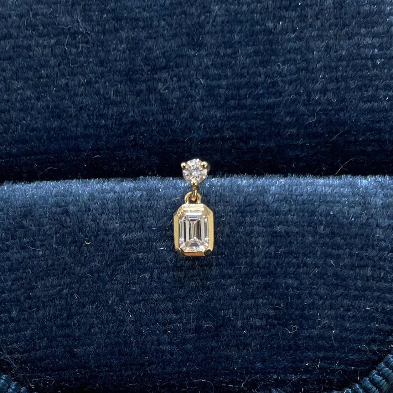 Lab diamond round swing emerald cut 0.18ct bezel stud earring-each