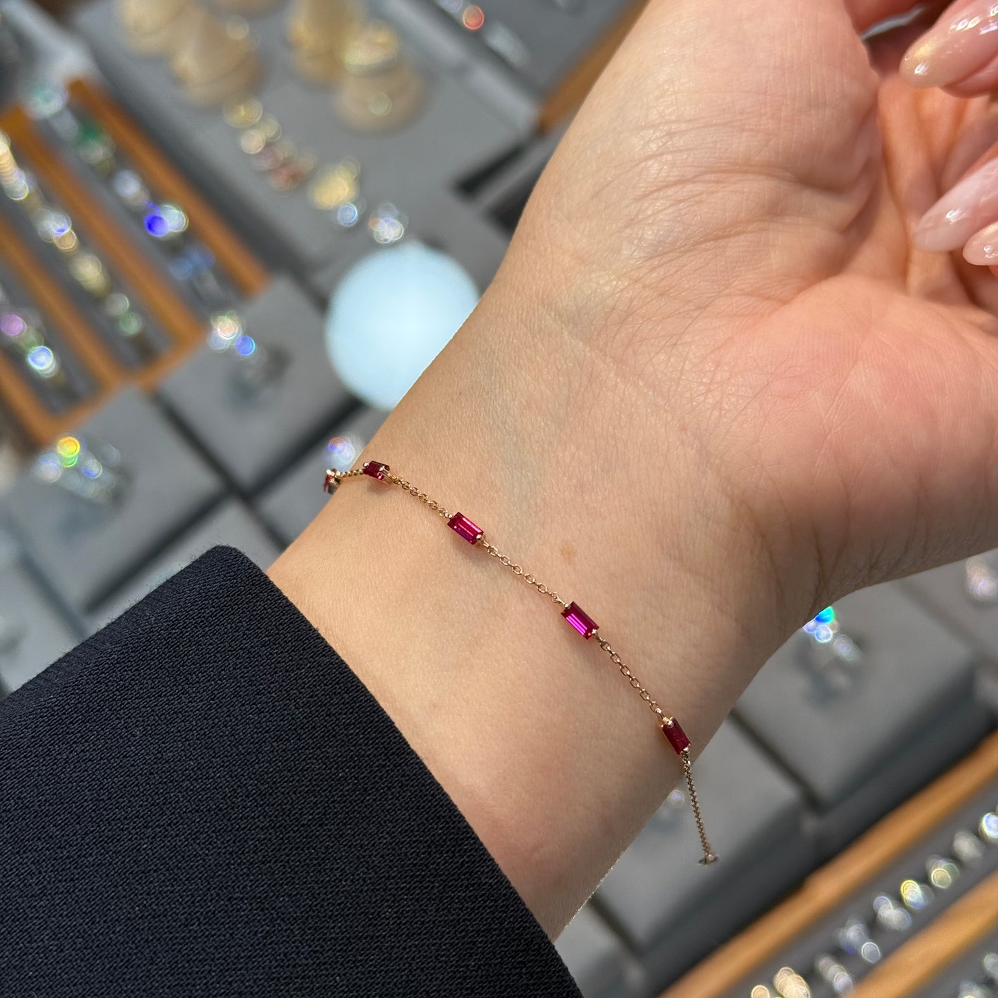 Lab Ruby baguette cut 0.6ct five stone bracelet