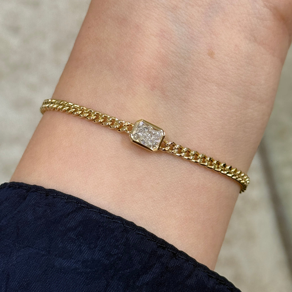 Lab diamond Radiant cut 1ct bezel 3.1mm Cuban bracelet