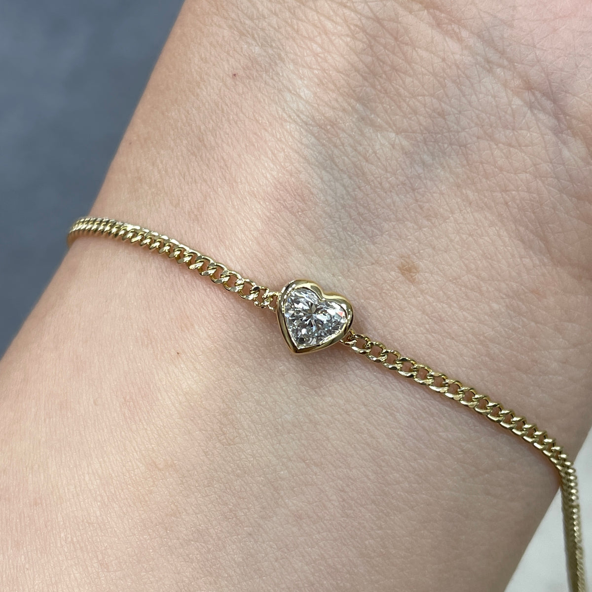 Lab diamond heart shape 0.5ct bezel with 1.8mm Cuban bracelet