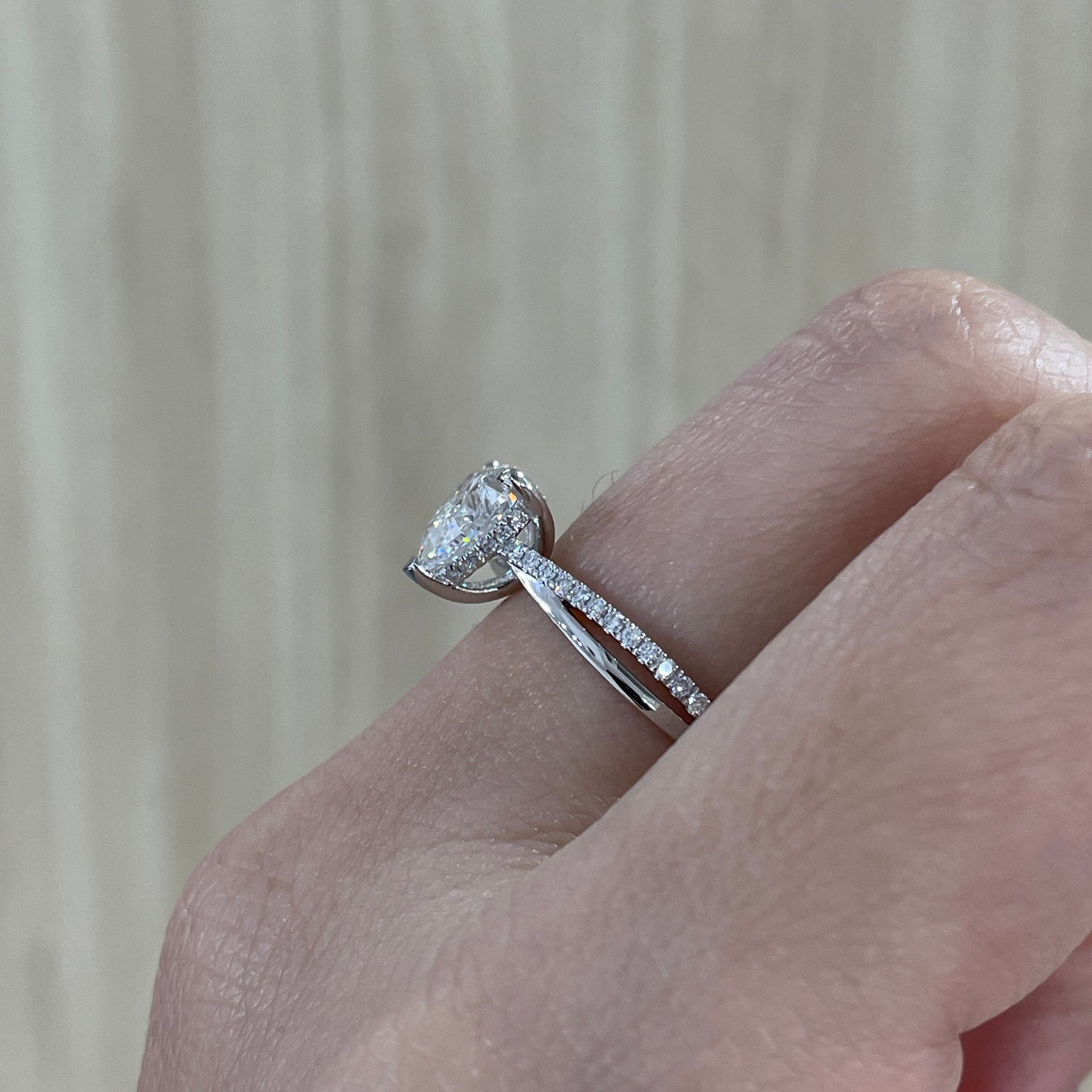 IGI Lab diamond heart shape 2ct three-prong underhalo criss cross pave band ring