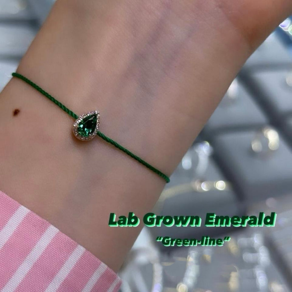 Lab Emerald pear shape 0.25ct halo green-line bracelet