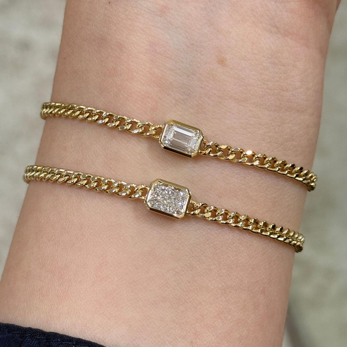 Lab diamond Radiant cut 1ct bezel 3.1mm Cuban bracelet
