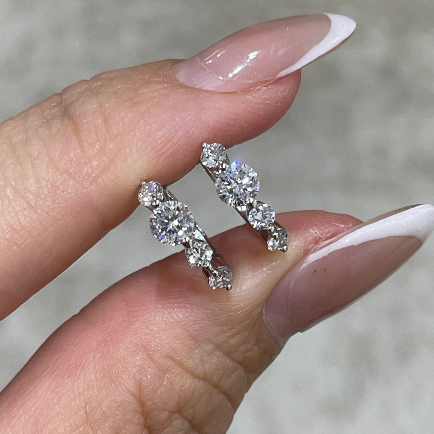 9k Lab diamond round 0.75ct big and small single-prong 10mm hoop earrings - pair