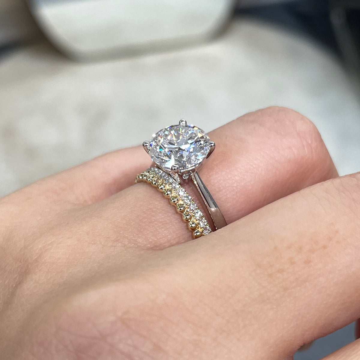 Lab diamond round 3ct classic four-prong solitaire ring