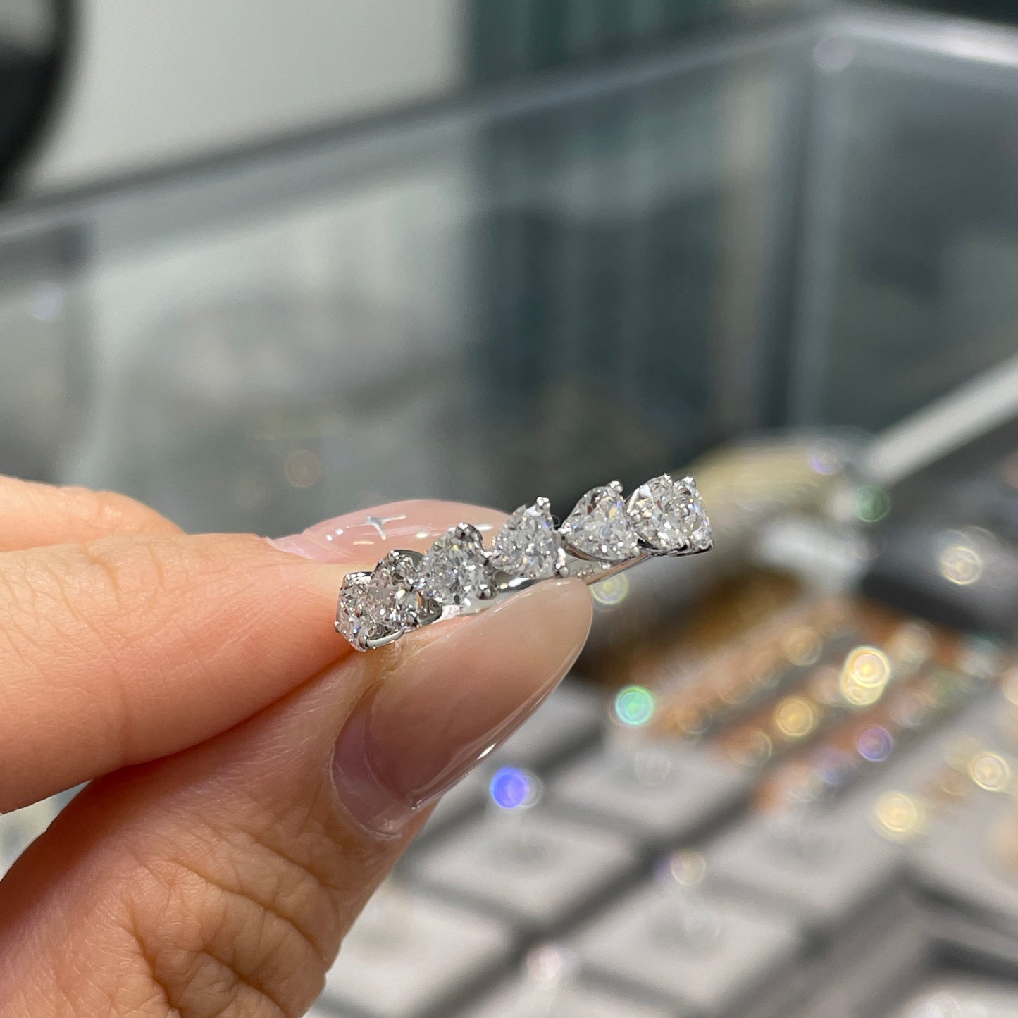 Lab diamond heart shape 1.4ct half eternity ring