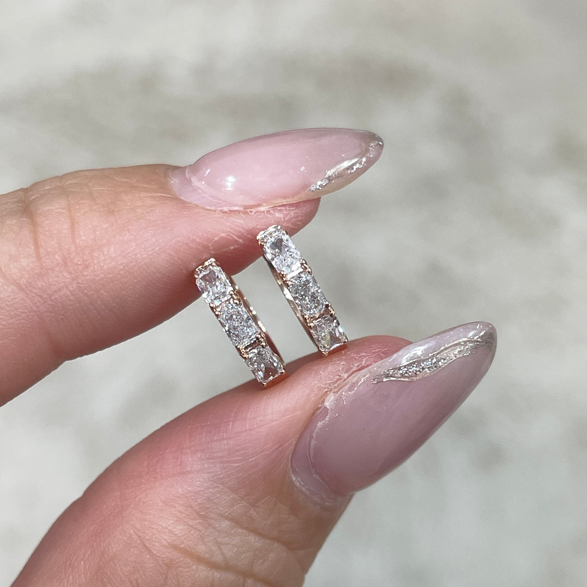 9k Lab diamond Radiant cut 0.6ct with baby diamond 8mm hoop earrings-pair
